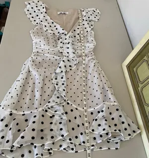 Elliatt Black White Polka Dot Dorothy Ruffled Tiered Flounce Mini Dress Small thumbnail 6