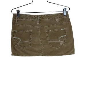 American Eagle Khaki Corduroy Distressed Mini Skirt Size 4 Frayed Hem Y2K Boho thumbnail 7