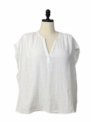 Old Navy Popover Blouse Size XXL White Cotton Gauze Short Sleeve NWT V-Neck thumbnail 2