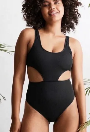 Aerie Cut Out Side One Piece Swimsuit in Black thumbnail 1