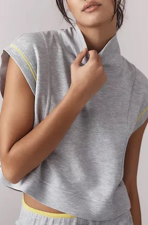 Anthropologie Daily Practice Womens Mock Neck Athleisure Muscle Tank Grey XS thumbnail 1