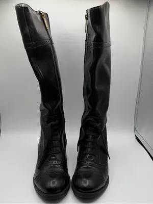 Tommy Hilfiger Black Leather Tall Riding Boots Lace Up Side Zip Women’s 6.5M thumbnail 3