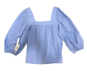 Caslon small square neck popover puff balloon sleeve 3/4 sleeve blouse TB 3084 thumbnail 1