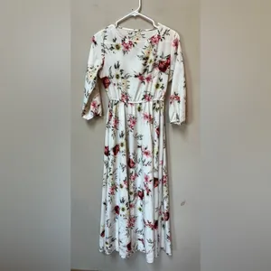 White Floral Maxi Dress Cottagecore Romantic Bridal Shower Spring M thumbnail 10