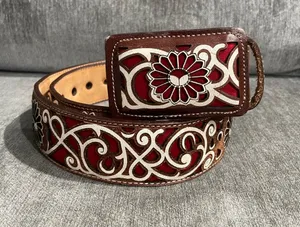 Floral Laser Cut Western Leather Belt Cowgirl Rodeo Size M/L thumbnail 1