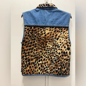 Vintage 90s 80s Denim Jean Vest Animal Print Leopard Rope Detail Western Large thumbnail 5
