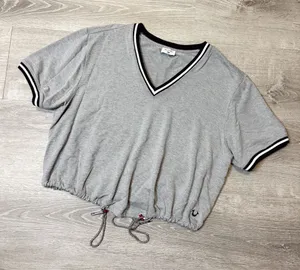 •TRUE RELIGION• V NECK DRAWSTRING CROP TOP thumbnail 1