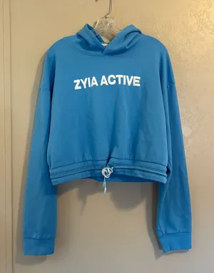 Zyia Active Cropped Drawstring Hoodie sz 2XL Blue thumbnail 1