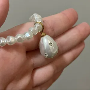 White Pearl Beaded Fashion Necklace with Teardrop Pendant thumbnail 10