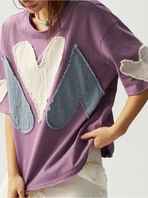 BellanBlue Purple Short Sleeve Tee with Heart Patches thumbnail 1