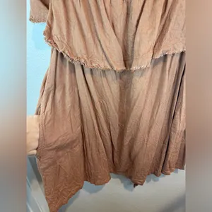 Free People‎ Boho Brown Ruffled Relaxed Cotton Tunic Size S thumbnail 4