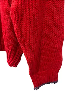 VTG Counterparts Hand Knit Bird Novelty Sweater Red Patchwork Folk Art Cotton M thumbnail 10