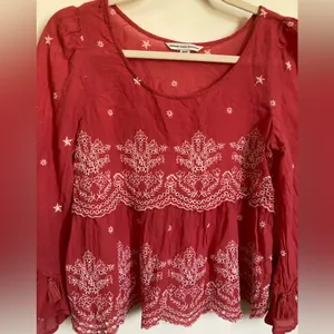 *American Eagle Coral Eyelet Cropped Embroidered Bell Sleeve Blouse #Gr thumbnail 6