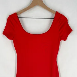 Haute Monde Red Stretch Ribbed Jersey Knit Side Slit Bodycon‎ Scoop Maxi Dress S thumbnail 3