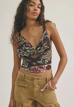 NWT Free People Laila Cowl Neck Braided Strap Cotton Crop Tank Top M thumbnail 1