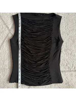 Elie Tahari Black Ruched Sleeveless Top Women’s Elegant Draped Boat Neck Blouse thumbnail 5