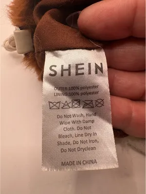 SHEIN Faux Fur Drawstring Pouch Bag Brown White Striped Plush Mini Bucket Bag thumbnail 6