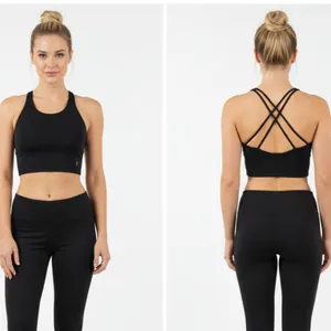 Savvi Black Strappy Back Cropped Athletic Sport Bra Top NEW M thumbnail 2
