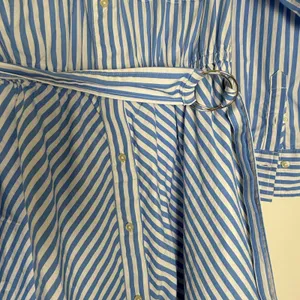 Free Assembly Blue White Striped Cotton Midi Shirt Dress D-Ring Belt L 12-14 thumbnail 4