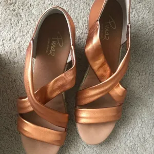 Anthropologie Pinaz‎ Espradilles Gold Copper Metallic Strappy Summer Heel 40 thumbnail 4