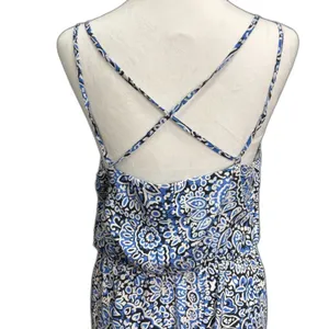 LOFT Maxi Dress Blue Paisley Criss Cross Back Boho Wedding Party‎ Coastal M thumbnail 4