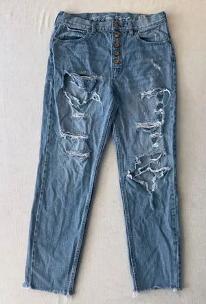 We The Free Free People Distressed High Rise Button Fly Jeans Light Wash Size 28 thumbnail 1