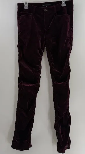 Theory Ruched Velvet Pants 8 Mulberry Purple Y2K Low Rise Slim Leg Stretch USA thumbnail 1