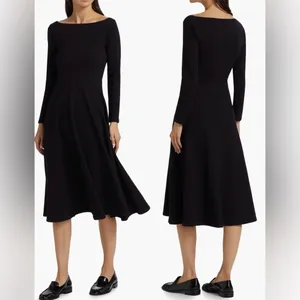 NEW Reformation Wiley Knit 3/4 sleeve midi black Dress L thumbnail 4