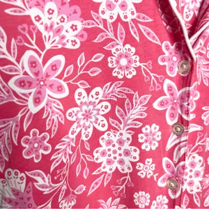Cuddl Duds Pink Tropical Floral Pajama Top Size Medium Cotton Modal Button Front thumbnail 5