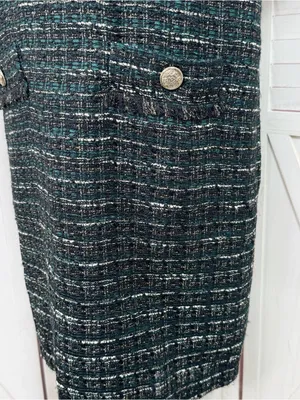 Loft Tweed Front Pocket Shift Dress Black Teal Size 4 Preppy Office Retro Boucle thumbnail 7