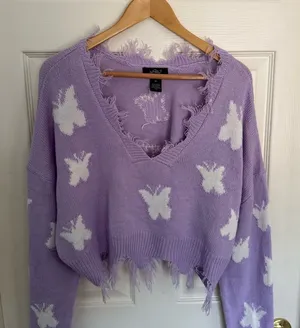 Just Polly Lavender V-Neck Sweater with Butterfly Design thumbnail 1