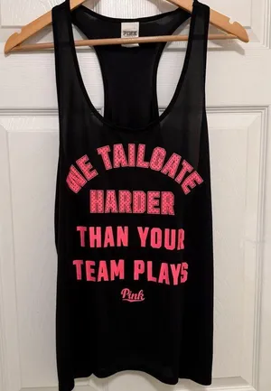 NWOT PINK Victoria's Secret “We Tailgate Harder Than Your Team Plays” Black Tank thumbnail 1