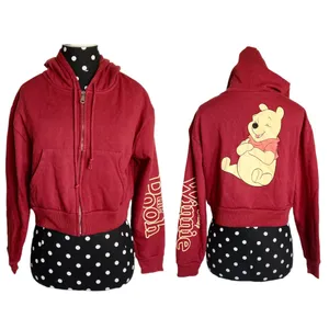 Disney Womens Juniors Hoodie Size XS S Winnie the‎ Pooh Burgundy Cropped Hood thumbnail 2