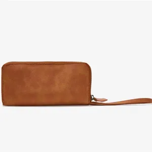 Free people NWOT vegan distressed studded brown zipper wristlet wallet thumbnail 4