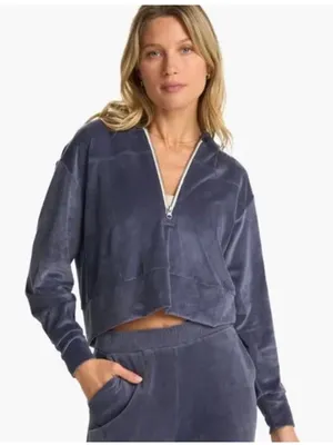 Vuori Women's Haven‎ Half Zip Jacket Hoodie in Azure Blue Velour Womens Size XS thumbnail 2