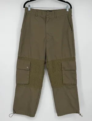 Zara‎ Olive Green Crochet Lace Panel Cargo Pants Utility Wide Leg Womens Size 31 thumbnail 1