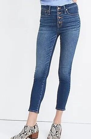 Madewell Size 26 Jeans 9" Mid Rise Skinny Crop Button Front Tencel Denim Edition thumbnail 1