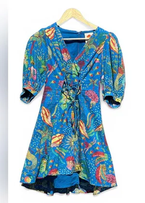 Farm Rio Embellished Lace Up Ocean Stories Printed Swiss Dot Cotton Mini Dress thumbnail 2