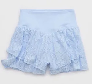 OFFLINE by Aerie Real Me Lace Flowy Shorts in Light Blue thumbnail 1