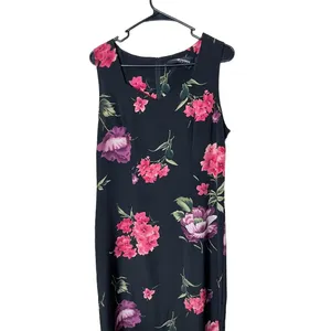 Vintage Sag Harbor 90s Black Floral Pattern‎ Sleeveless Maxi Dress 12 thumbnail 3