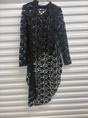 Pretty Garden Womens Black Lace Sheer Layered Round Neck Long Sleeve Midi S thumbnail 2