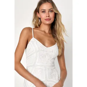 NWT Lulus Alluring Interest White Sequin Embroidered Sleeveless Dress Wedding L thumbnail 2