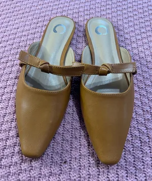 Shoes women . New ,Elegant Brown Mules with Pointed Toe and Low Heel thumbnail 1