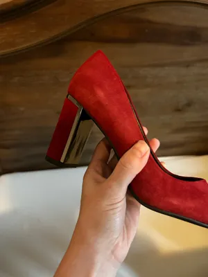 DKNY Red Suede Chunky Block Heels wedding guest shoes  thumbnail 5