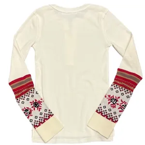 We The Free Mikah Layering Thermal Top Ivory Red Mixed Media Cuff Boho Small NEW thumbnail 3