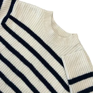 H&M Striped Rib Knit Sweater Coastal Cream Navy Blue Crewneck Small thumbnail 1