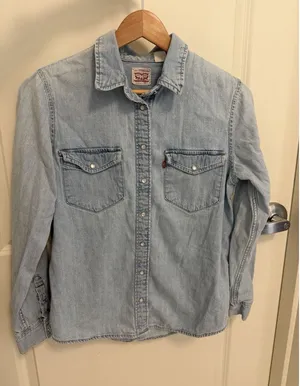 Levi's Western Cotton Blue Denim Button Down Shirt Pearl Buttons Festival thumbnail 1