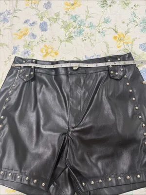 High-Waist Black Faux Leather Studded Shorts thumbnail 4