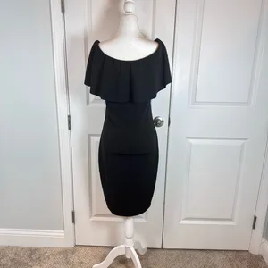Almost Famous Black Off Shoulder Ruffle Sheath Dress XL Classic Cocktail LBD thumbnail 3