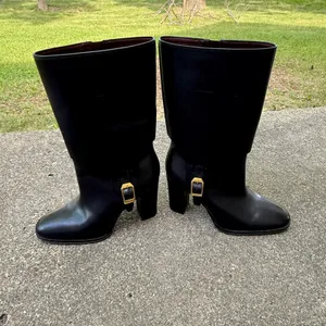 Sarto by Franco Sarto Wyatt Black Leather Tall Block Heel Buckle Boots Sz 7.5 thumbnail 2